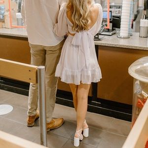 Lucy in the sky white dress with sheer puffy sleeves